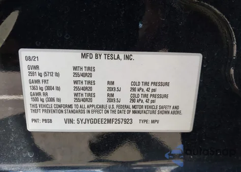 2021 Tesla Model Y Long Range Dual Motor All-Wheel Drive z USA, uszkodzony, nr VIN 5YJYGDEE2MF257923